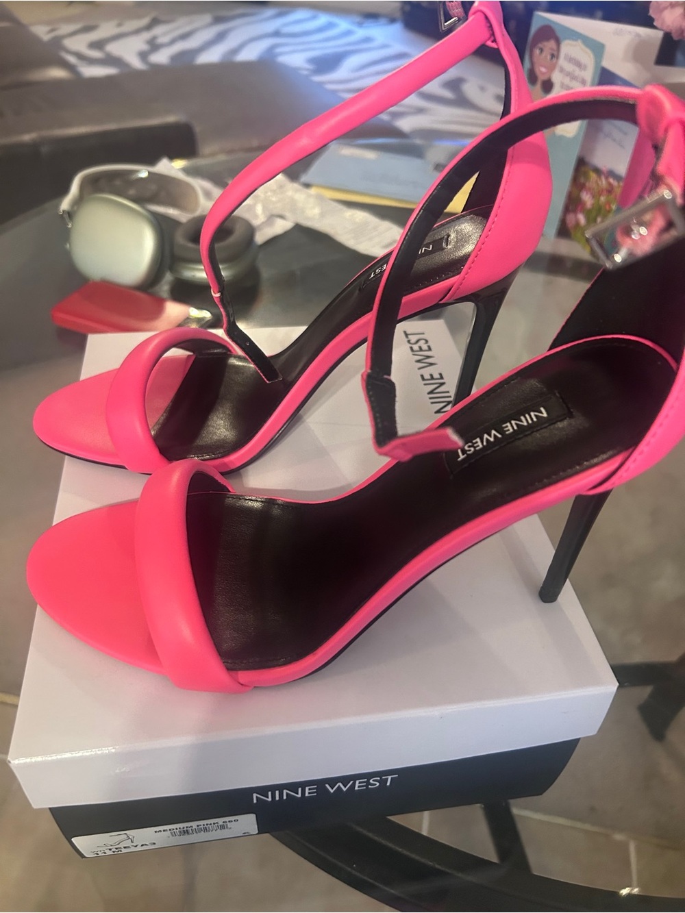 Nine West Neon Pink Ankle-Strap Stiletto Sandals